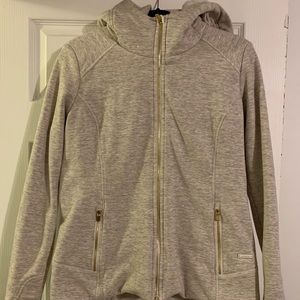 Athleta fuzzy cream zip up with hood.